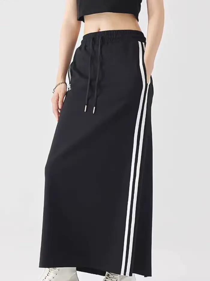 Femmes rue fille chaude jupe 2024 été taille élastique cordon rayé ample a-ligne décontracté Sport Style femme jupes à jambes larges