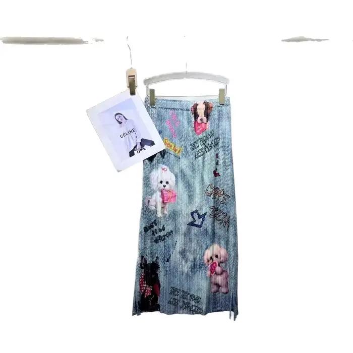 Nouvelle jupe plissée Miyake polyester imprimé dessin animé pour femmes, silhouette élégante et style décontracté pour sorties estivales et vacances