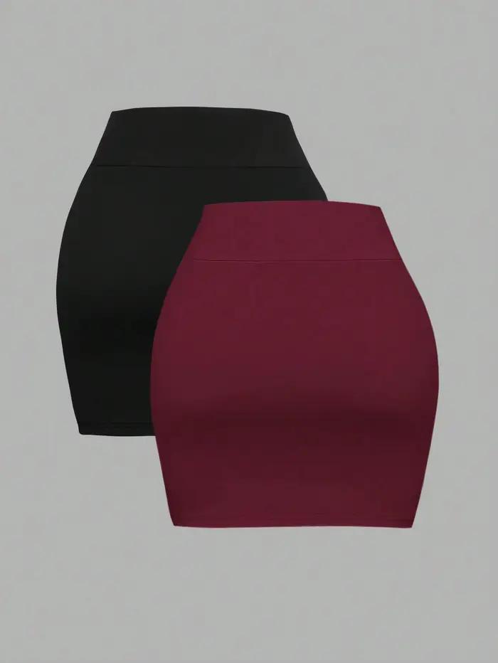 Ensemble jupe mini moulante taille haute 2 pièces pour femmes grandes tailles