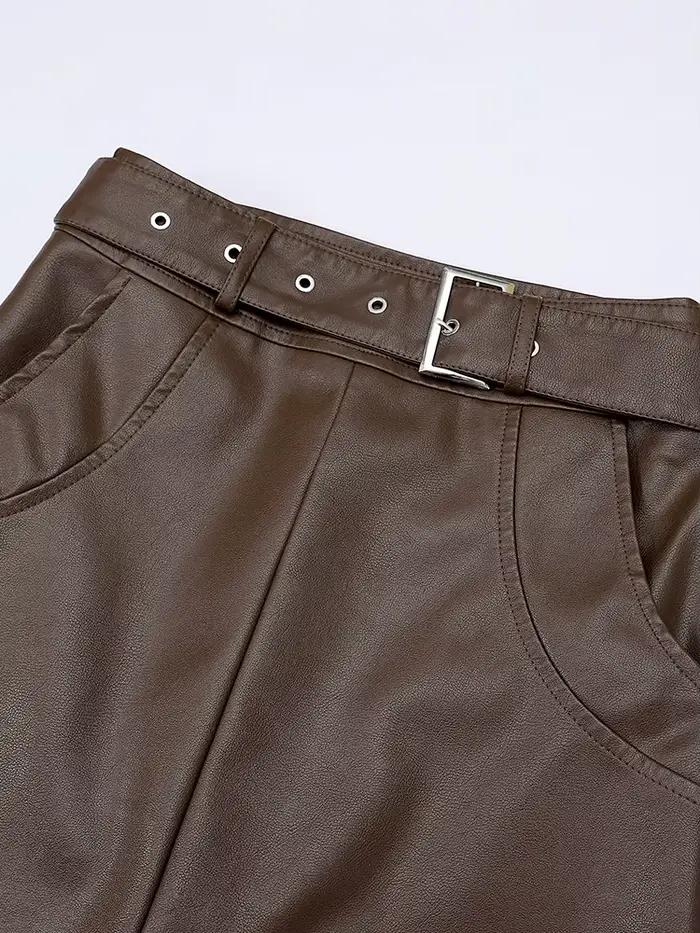 Jupe noire en cuir PU pour femme