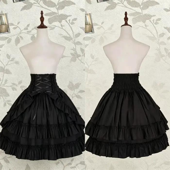 Jupe mi-longue vintage gothique Y2K Lolita pour femme