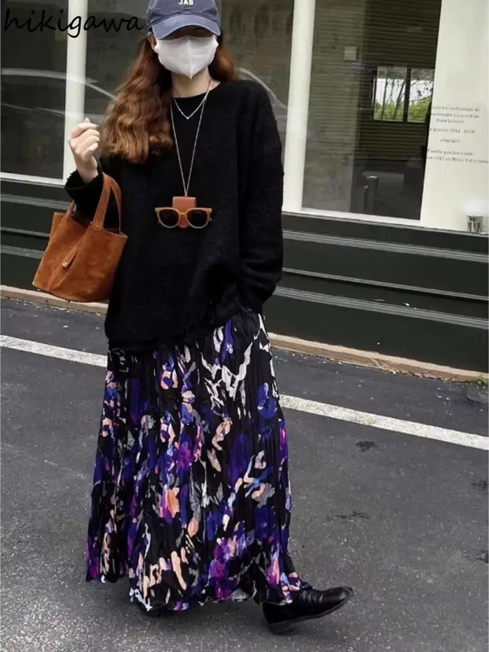 Jupe longue à plis floraux pour femmes