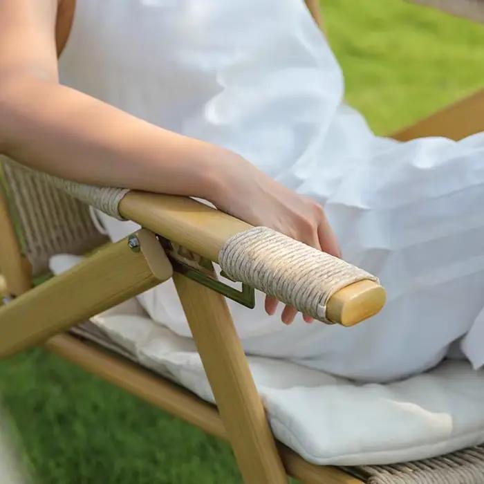 Chaise pliante à bascule en rotin, repose-pieds en bois, Chaise longue de jardin pliante, inclinable, Patio, meubles portables