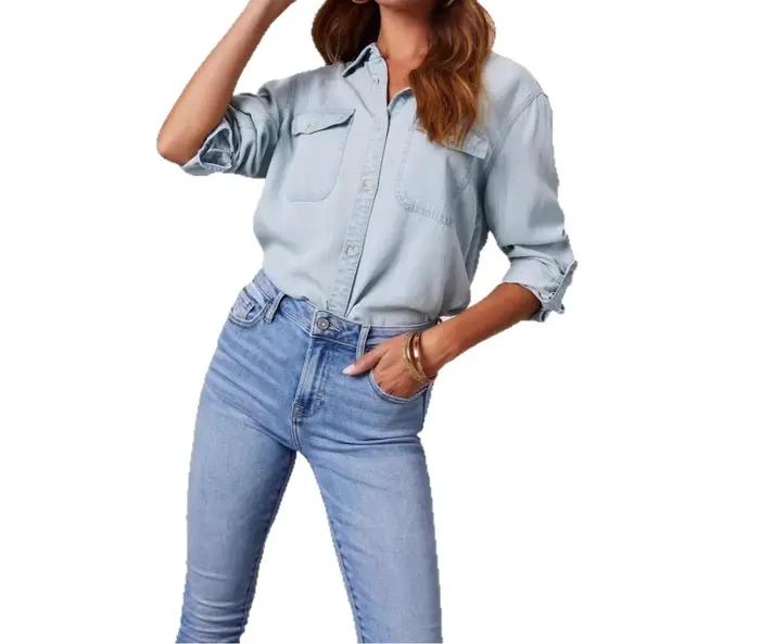 2025 nouvelle chemise en jean automne mode décontracté revers simple boutonnage femmes chemise à manches longues
