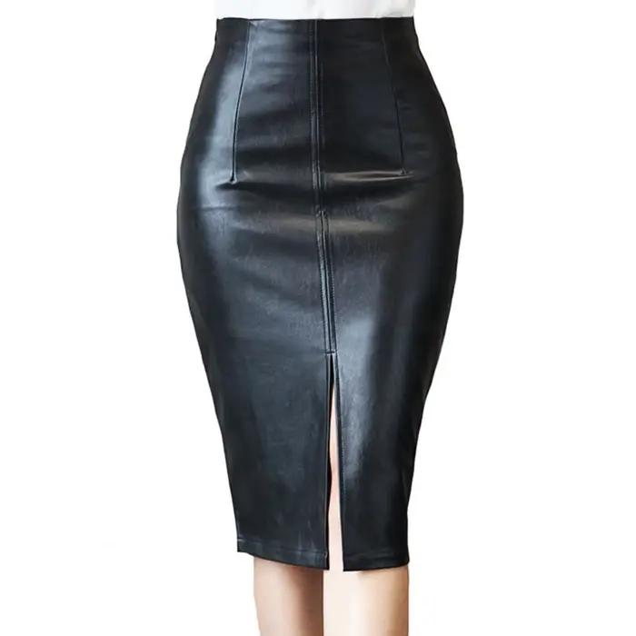 Jupe mi-longue en similicuir pour femme