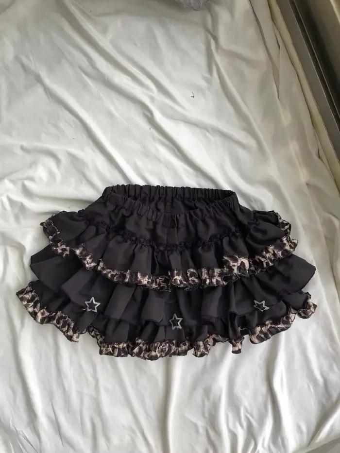 Jupe léopard taille haute à volants pour femmes