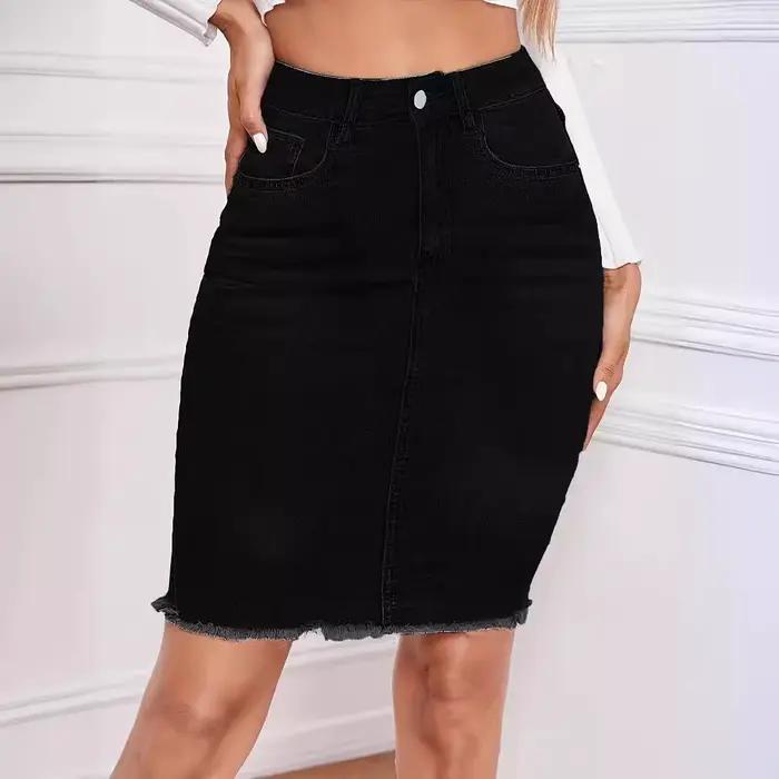 Jupe en Jean Décontractée pour Femme, Taille Haute, en Denim