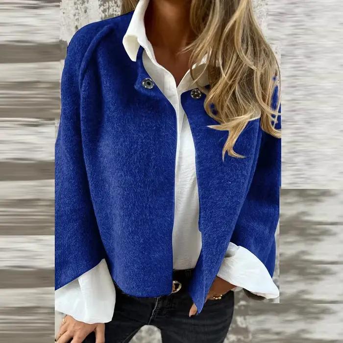 Veste courte en laine combinée pour femme, manches longues, monochromatique, vêtements d'extérieur décontractés, design, automne, hiver