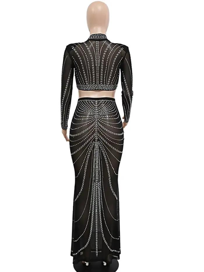 Kricesseen-Ensemble jupe transparente en cristal biscuits noir brillant pour femme