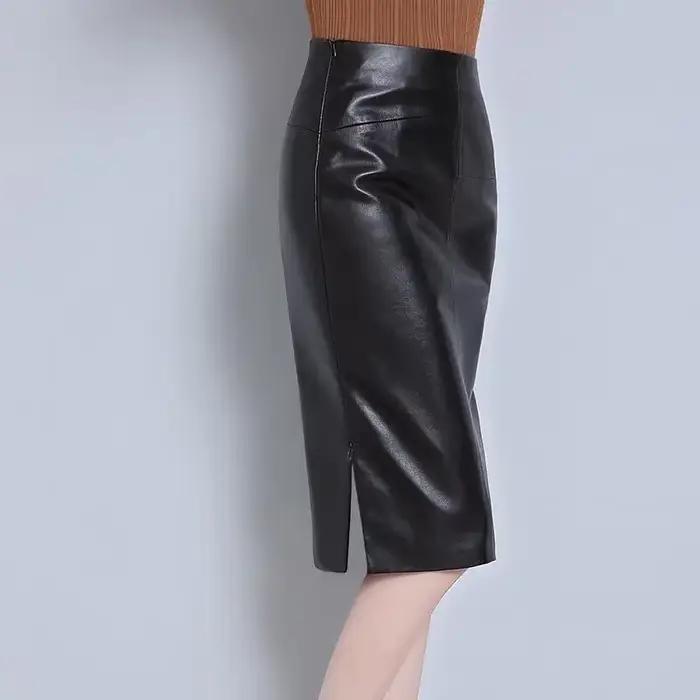 Jupe mi-longue en peau de mouton pour femme