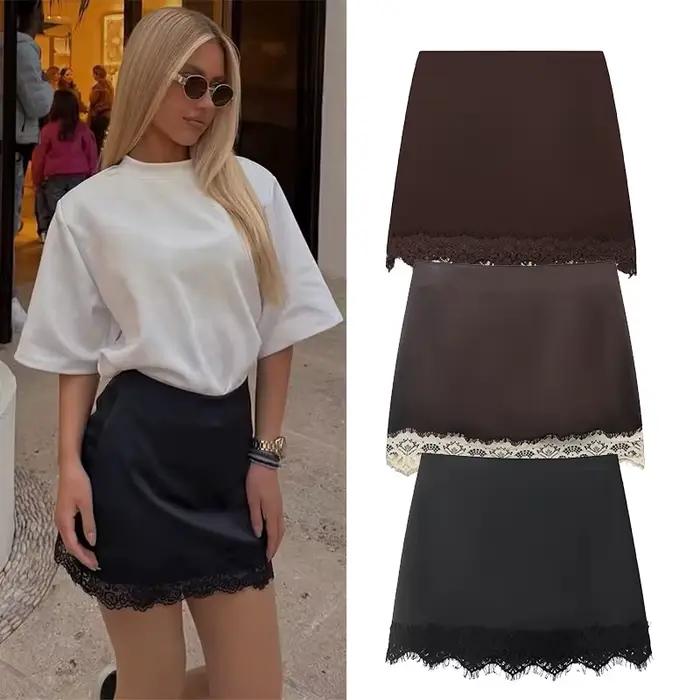 Jupe midi femme avec ourlet en dentelle