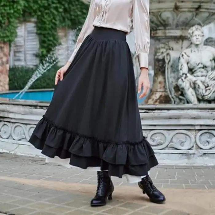 Jupes médiévales rétro pour femmes, Vintage Renaissance victorienne, ourlet à volants, jupes trapèze, Costumes de Cosplay, jupe Maxi taille haute