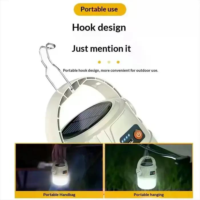 Lumière de Camping longue Endurance à énergie solaire, Supports de charge de Type C, lumière de tente Portable d'extérieur, crochet de lumière de secours