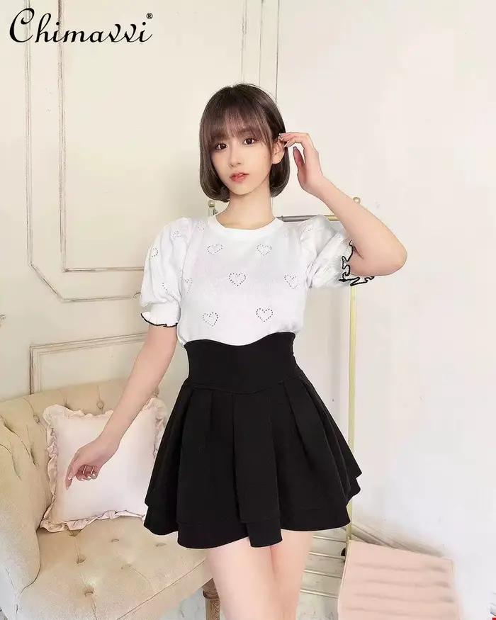Japonais Lolita jupes à volants plissé jupe à carreaux femmes 2025 printemps nouveau élastique taille haute minceur