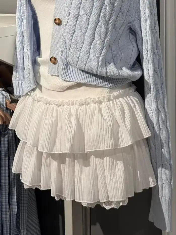 Nouvelles jupes mini blanches trapèze pour femmes en coton, décontractées, à taille haute élastique, style vintage et balletcore, mignonnes et élégantes