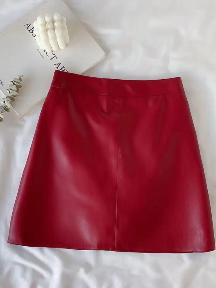 Mini jupe en cuir PU taille haute pour femme