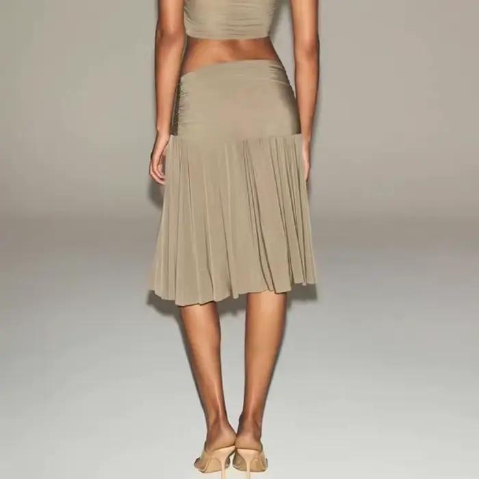 Jupe plissée taille moyenne pour femmes, tenue élégante, couleur unie, mi-longue, douce et romantique, au-dessus du genou, printemps-automne