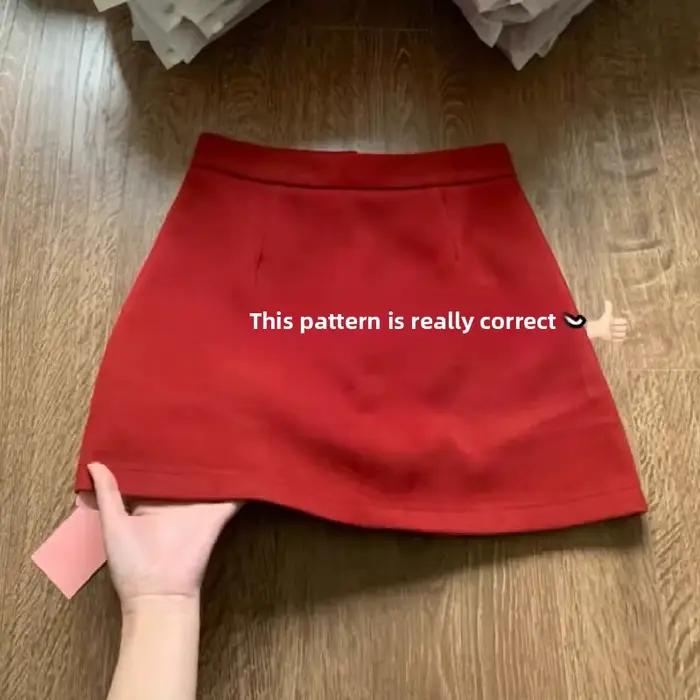 Mini jupe trapèze rouge taille haute pour femmes