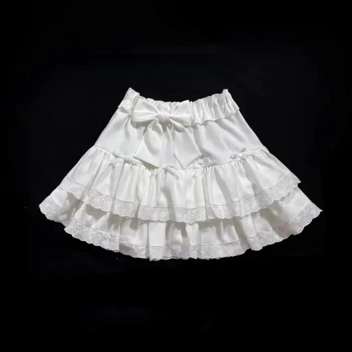 Jupe plissée à volants en dentelle polyester pour femmes, taille haute Y2K, gothic, mini, trapèze, points, arc, élégante, mode, soirée, anniversaire