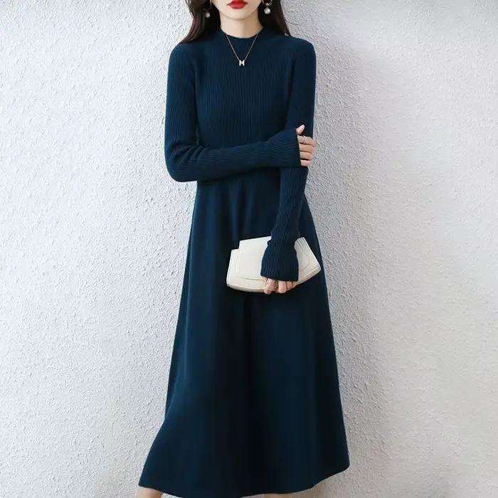 Robe longue en laine et cachemire pour femme