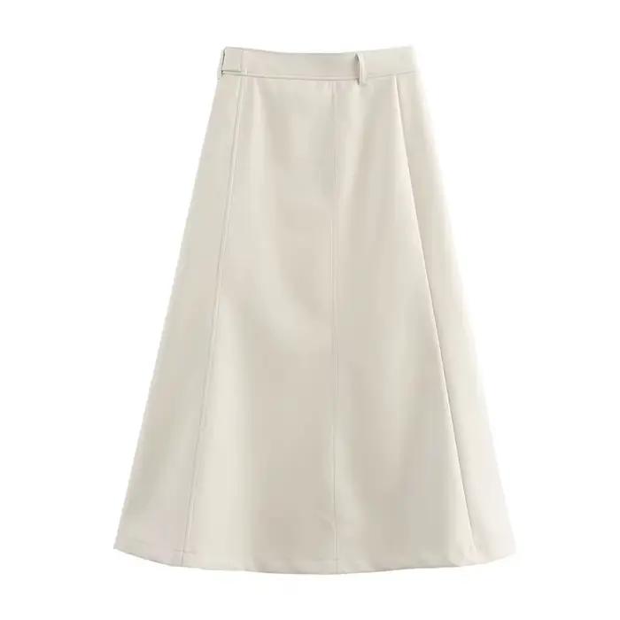Jupe longue trapèze en Faux cuir pour femme