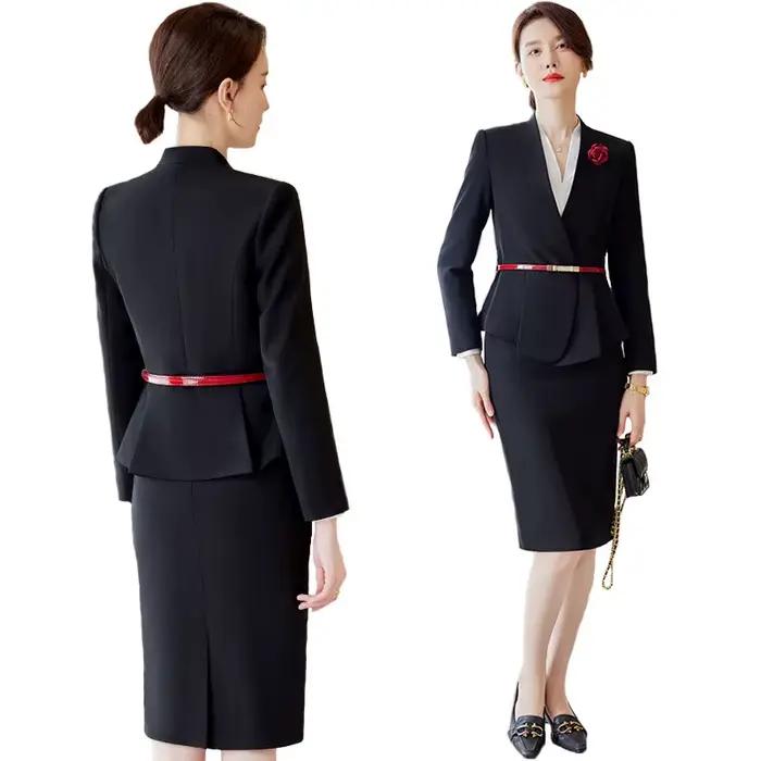 Ensemble blazer à manches longues et jupe mi-longue pour femmes