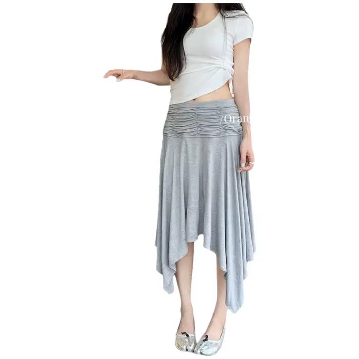 Jupe plissée asymétrique taille haute décontractée pour femme