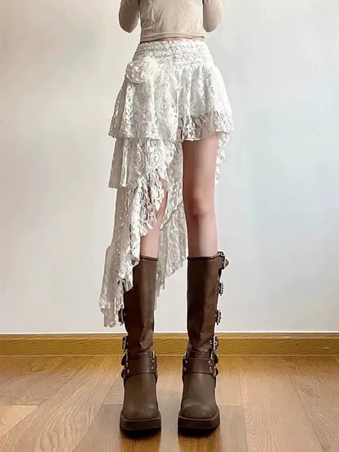 Zoki-Jupe en dentelle douce bohème pour femme