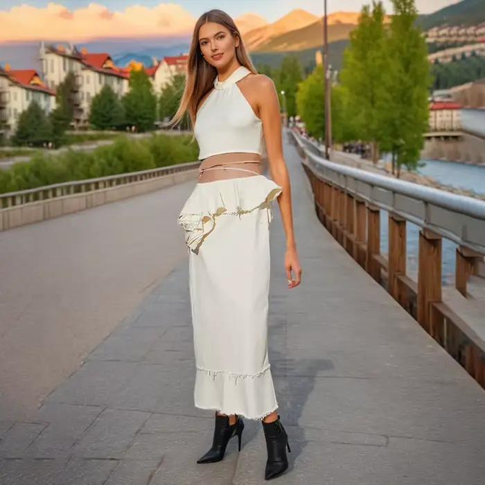 Jupe buste longue taille haute à lacets pour femmes