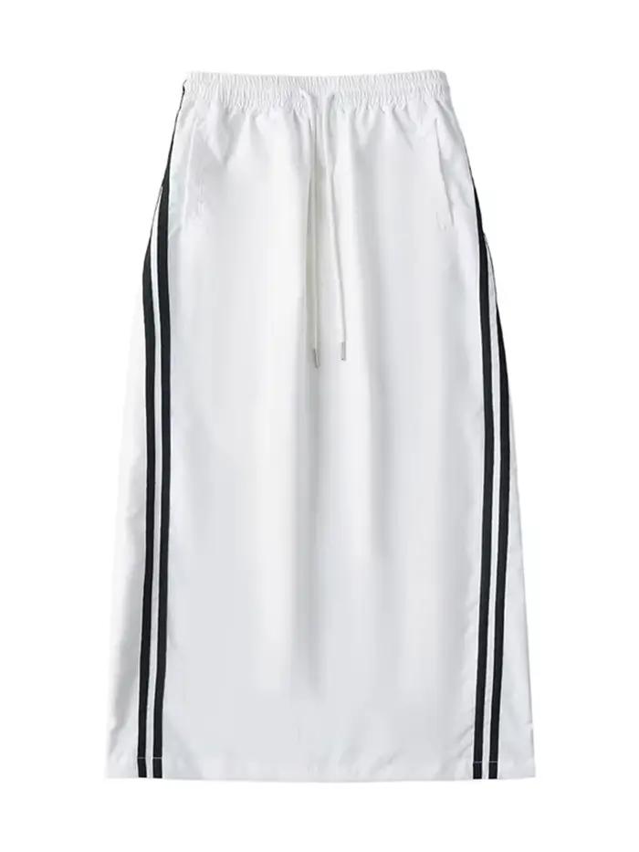 Femmes rue fille chaude jupe 2024 été taille élastique cordon rayé ample a-ligne décontracté Sport Style femme jupes à jambes larges