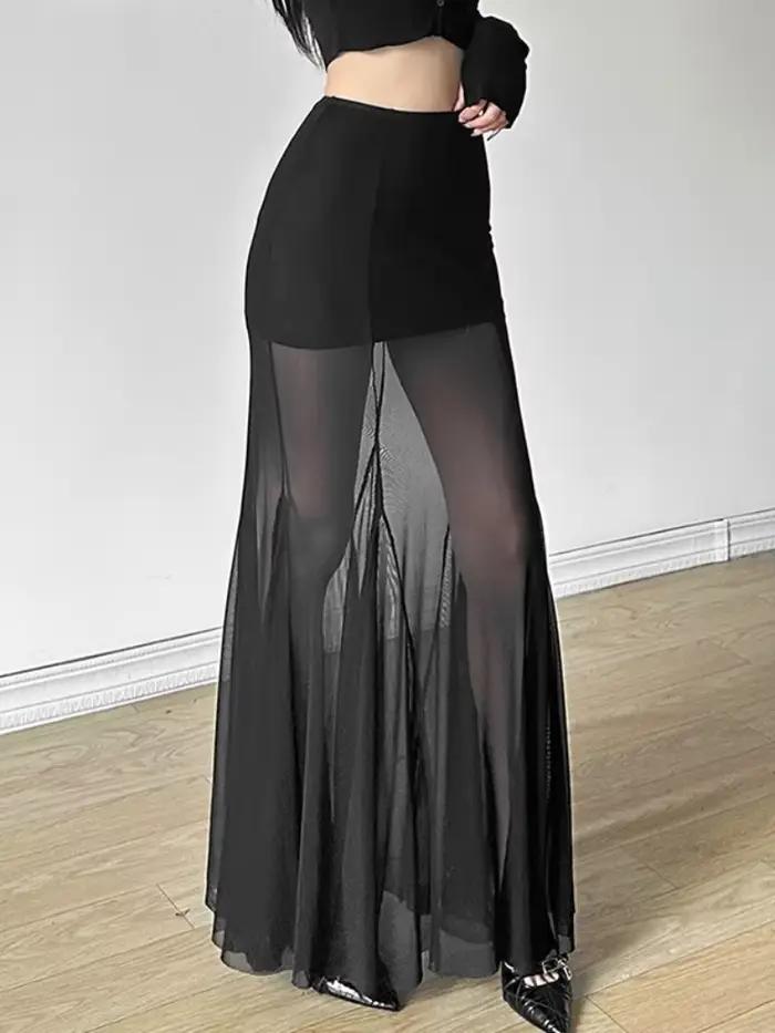 Jupes longues en maille noire pour femmes