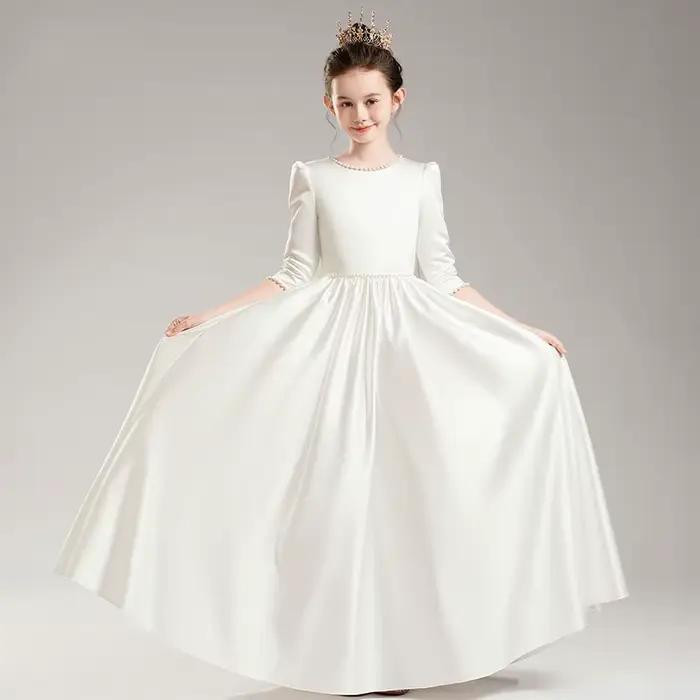 Robe de princesse élégante pour filles, robes de soirée pour enfants de 4 à 12 ans, vêtements blancs à manches longues pour spectacle de Piano