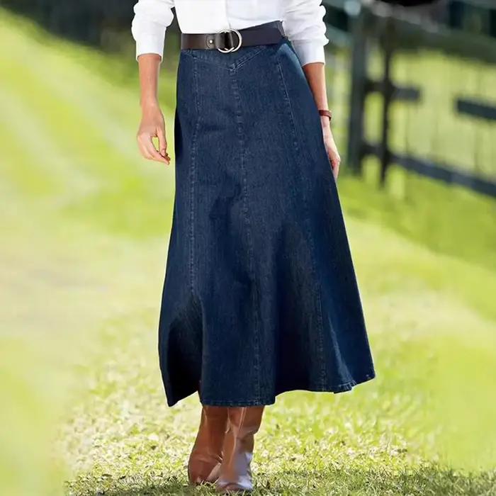 Jupe mi-longue en tissu Denim
