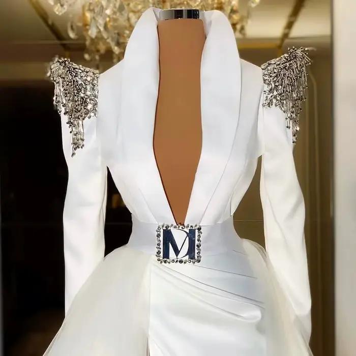 Robes de mariée fendues à manches longues, ornées de perles, style saoudien, arabe, Dubaï, islamique, moyen-oriental, Vestido De Noiva, personnalisées