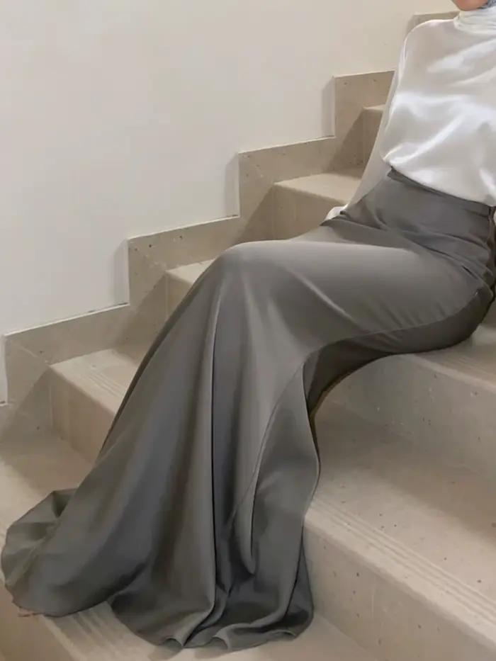 Jupe midi sirène taille haute pour femme