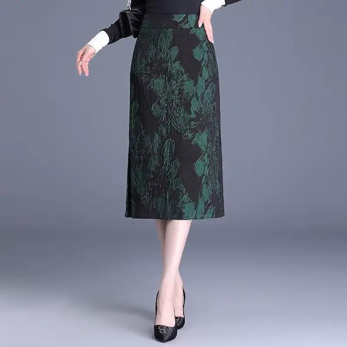 ZUZK Vintage Jacquard jupe moulante nouvelle taille haute élastique mince printemps automne femmes Style chinois élégant jupes crayon