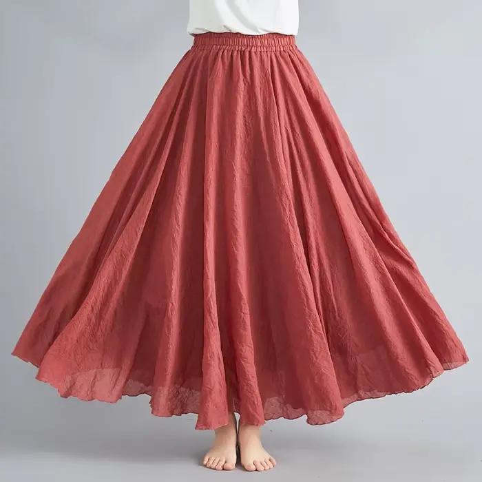 Nouveau 2020 femmes lin coton jupes longues taille élastique plissée Maxi jupes plage Boho Vintage jupes d'été Faldas Saia