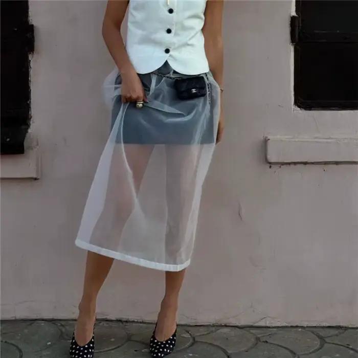 Hirigin Jupe midi superposée en maille transparente pour femme