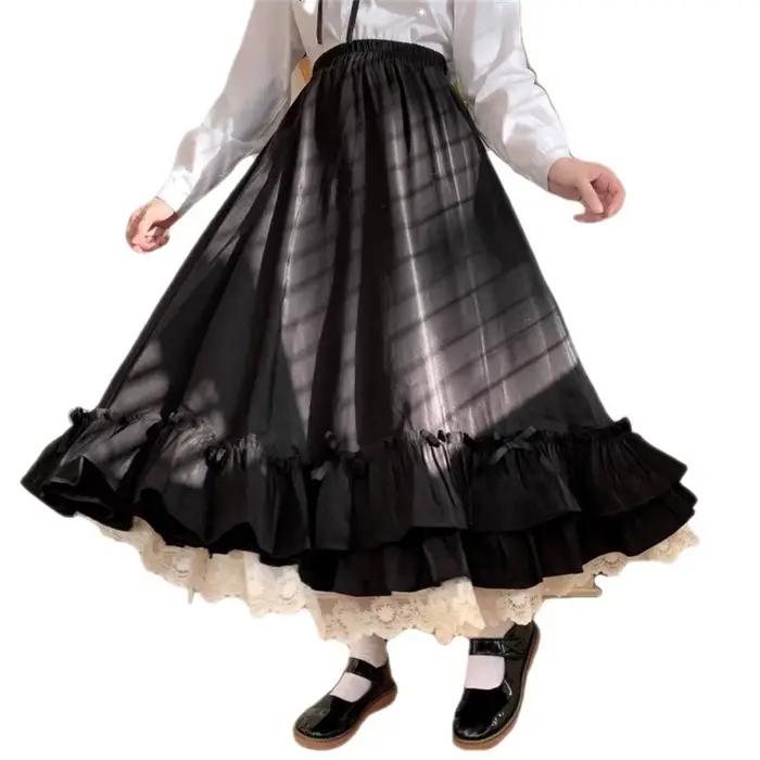 Jupe trapèze à volants en dentelle de style japonais pour femmes