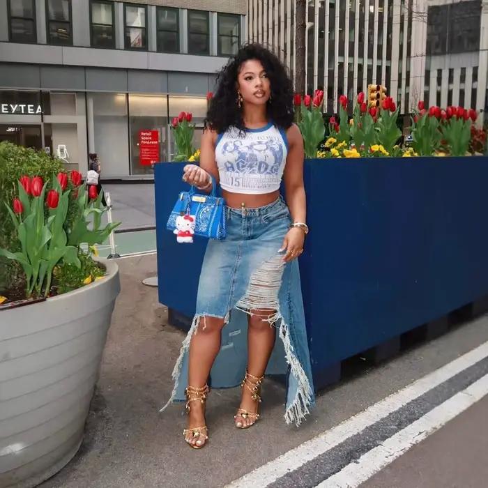 Nouvelle jupe demi-corps en Denim fendue délavée