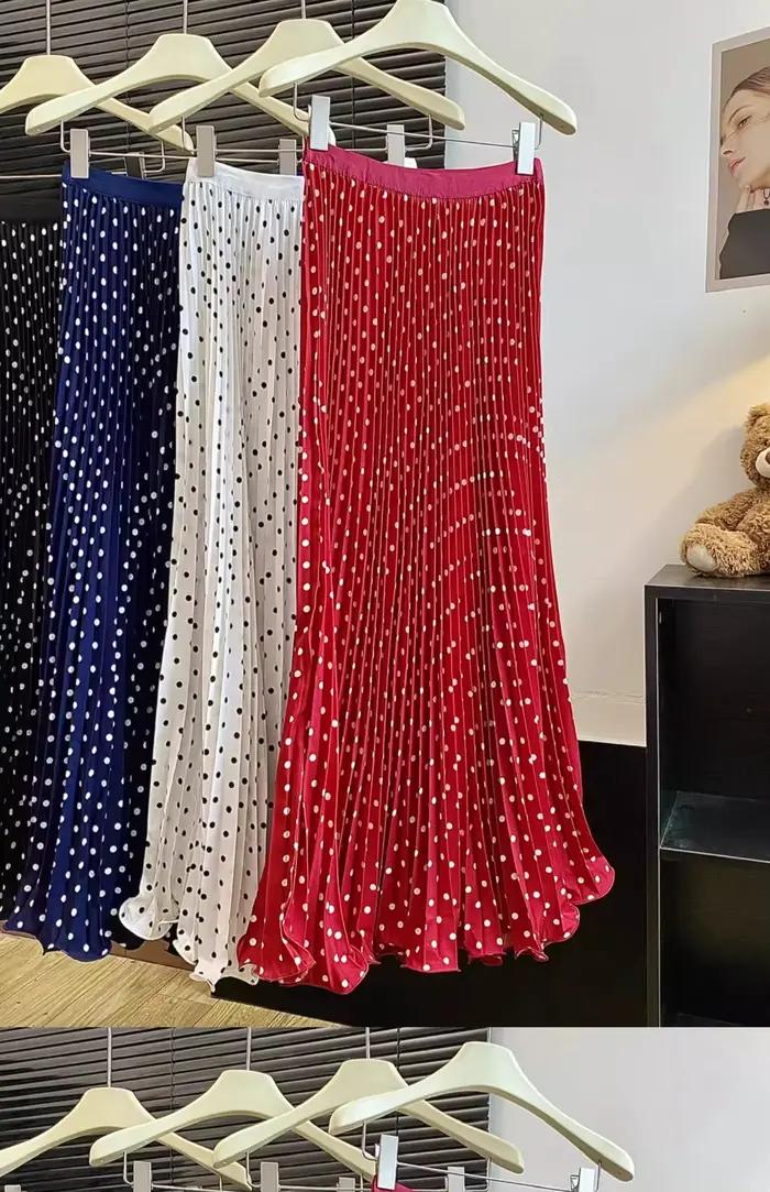 Jupe longue taille haute à pois pour femmes