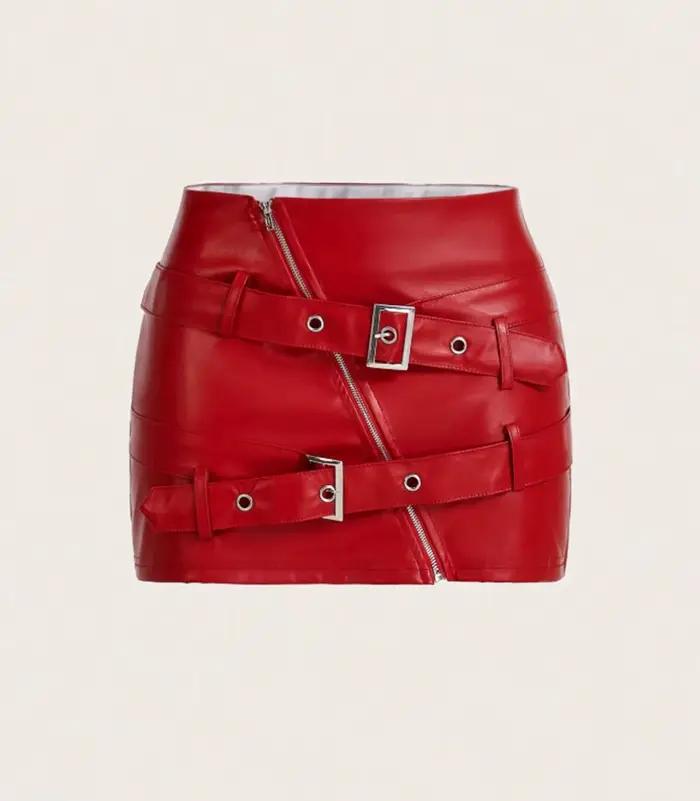 Jupes en cuir Pu pour femmes hiver nouvelle rue épice filles Sexy bouton
