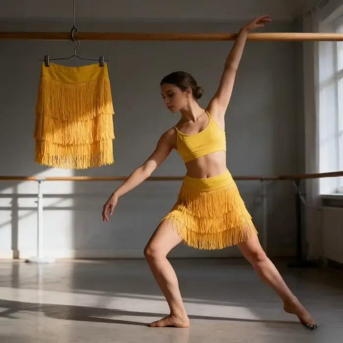 Jupe de danse latine noire à franges pour femme, jupe d'entraînement et de performance, tenue de danse courte