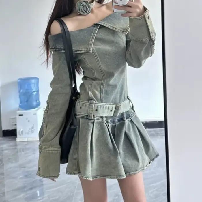 Robe en jean à manches longues et jupe courte pour femmes