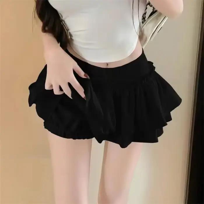 Mini-jupe coréenne chic kawaii style ballet à volants, jupe élégante taille haute élastique pour femme