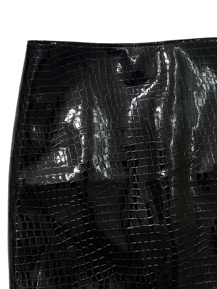 Mini jupe courte en cuir Pu pour femmes, imprimé Crocodile noir réfléchissant brillant, taille haute, vêtements de luxe élégants, automne 2025
