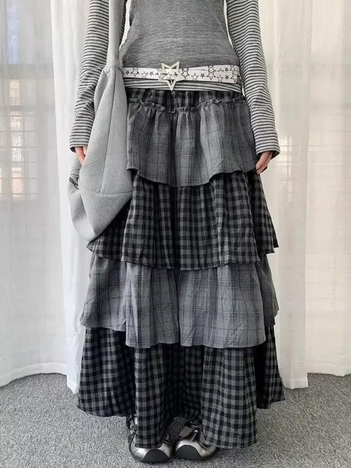 Jupe longue Y2K Subculture pour femme, jupe superposée patchwork style gâteau, esthétique Harajuku Alt Subculture, streetwear été 2026