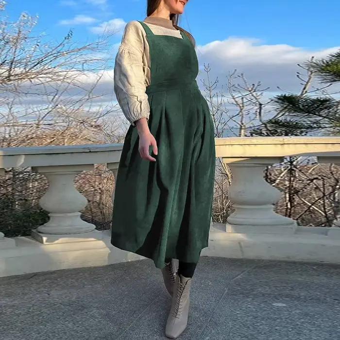 Original Robe rétro en velours côtelé pour femmes
