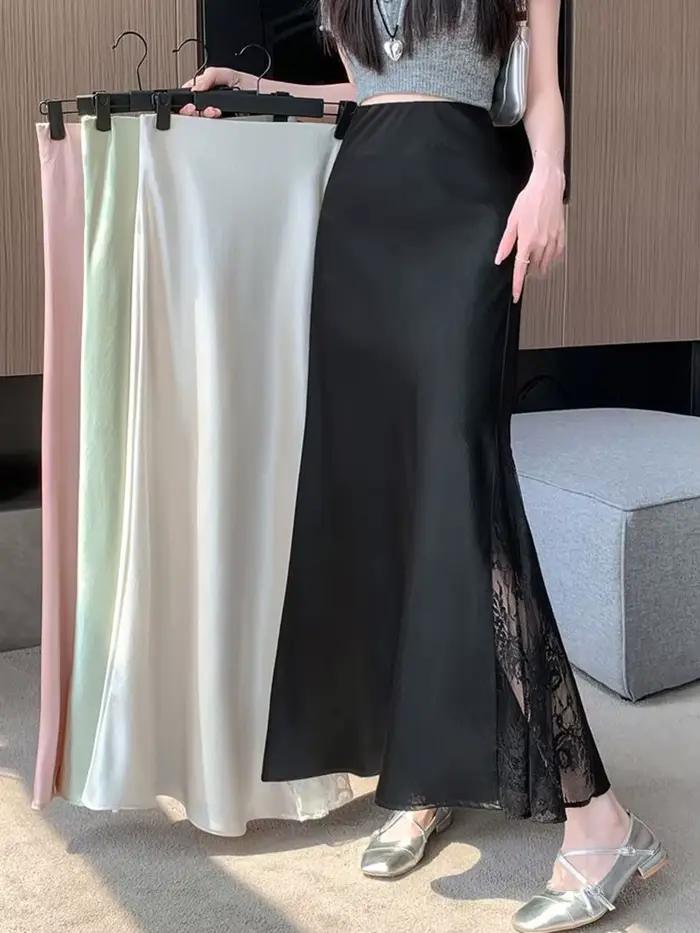 Jupe longue en satin doux pour femme