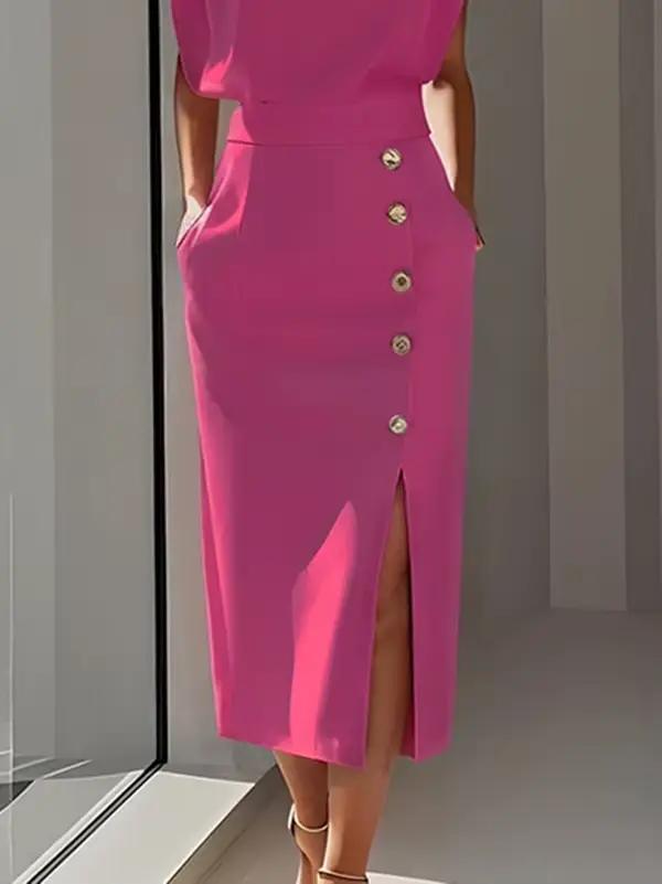 Krisstarsgirls jupe Midi élégante pour femmes 2025 été fendu-joint bureau travail fête anniversaire taille haute bouton